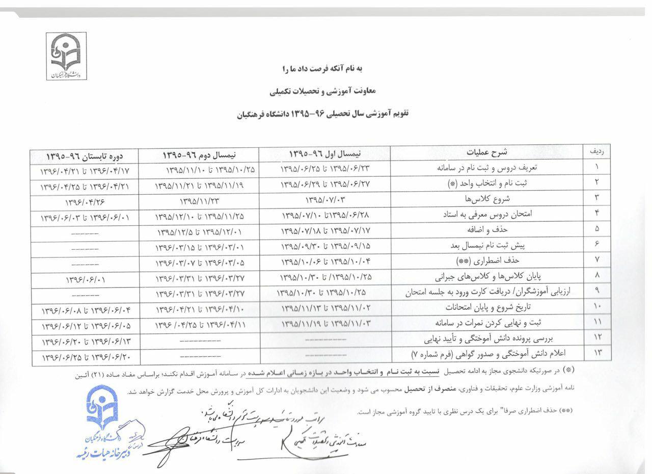 تقویم آموزشی 96-95