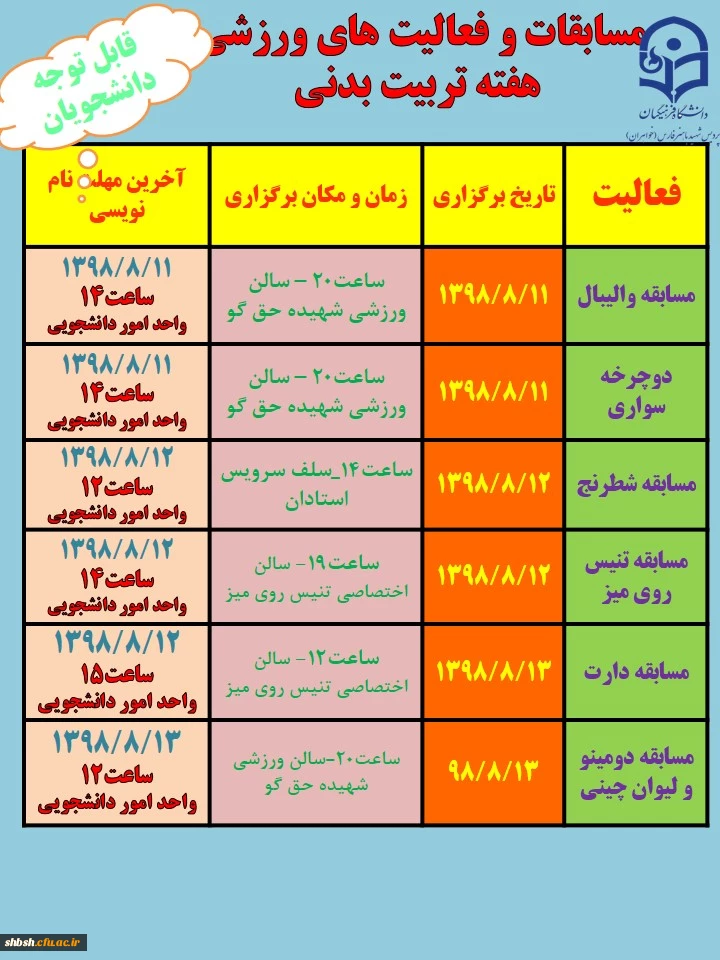 مسابقات و فعالیت های ورزشی هفته تربیت بدنی 2
