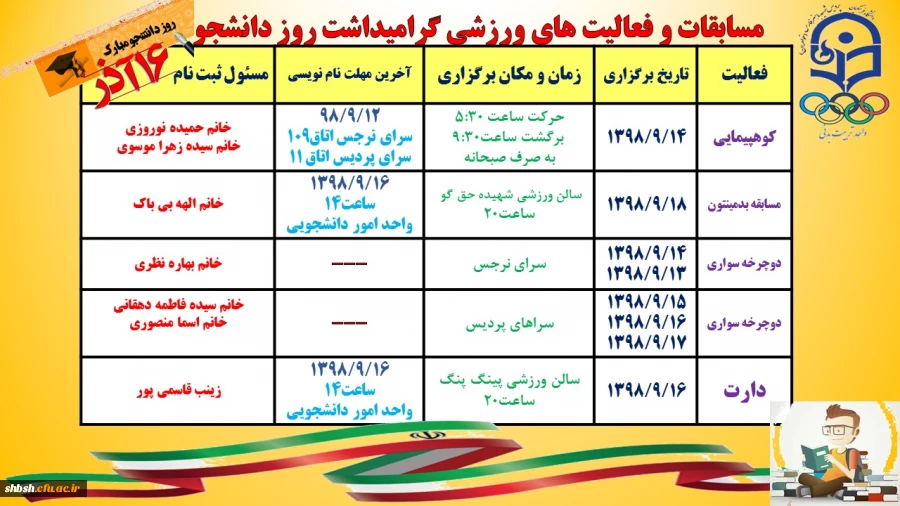 مسابقات و فعالیت های ورزشی گرامیداشت روز دانشجو 2
