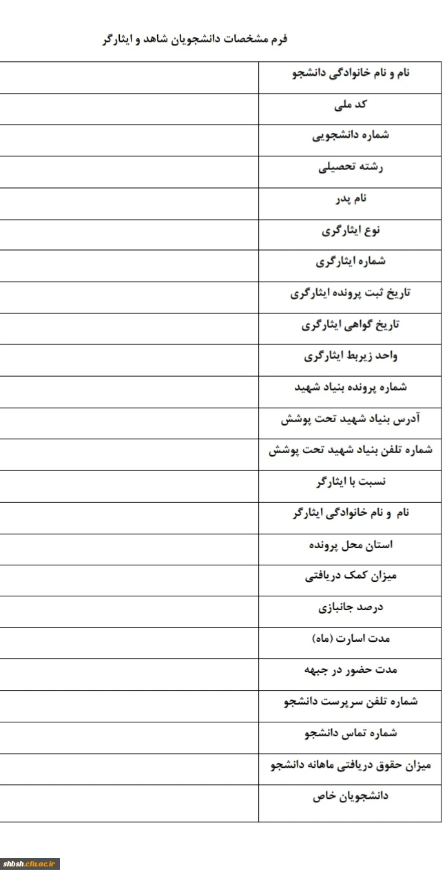 فرم شماره 2 شاهد و ایثارگر
