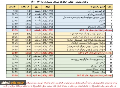 برنامه زمانبندی حذف و اضافه (ترمیم) در نیمسال دوم 1401-1400