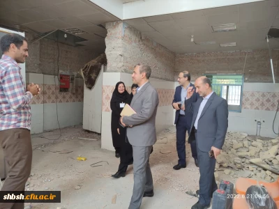 بازدید آقای دکتر میر یونسی مدیر کل محترم پشتیبانی و رفاه کارکنان در دانشگاه فرهنگیان سازمان مرکزی و آقای دکتر زارع شیبانی سرپرست امور پردیس های دانشگاه فرهنگیان استان فارس از میزان پیشرفت تعمیرات مجموعه سلف سرویس و آشپزخانه پردیس شهیدباهنر 