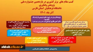 کسب مقام های برتر کشوری در یازدهمین جشنواره ملی پژوهش و فناوری دانشگاه فرهنگیان استان فارس 1401